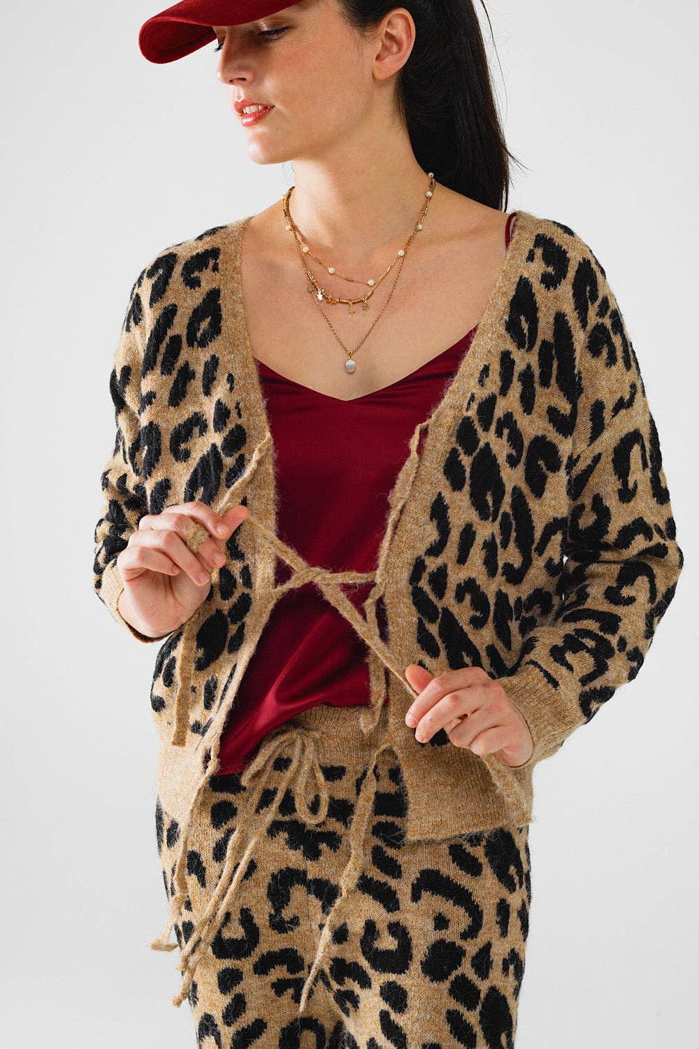 Langarm-Cardigan mit Leopardenmuster und Schleifendetail
