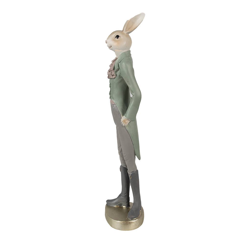 Clayre & Eef Hasenfigur aus Polyresin, 20 cm, Beige-Grün, Osterdeko