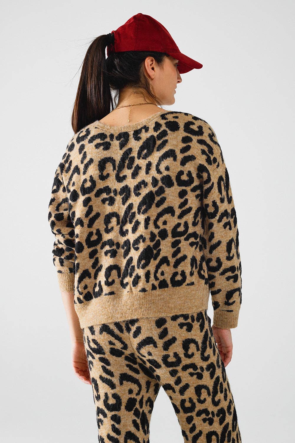 Langarm-Cardigan mit Leopardenmuster und Schleifendetail