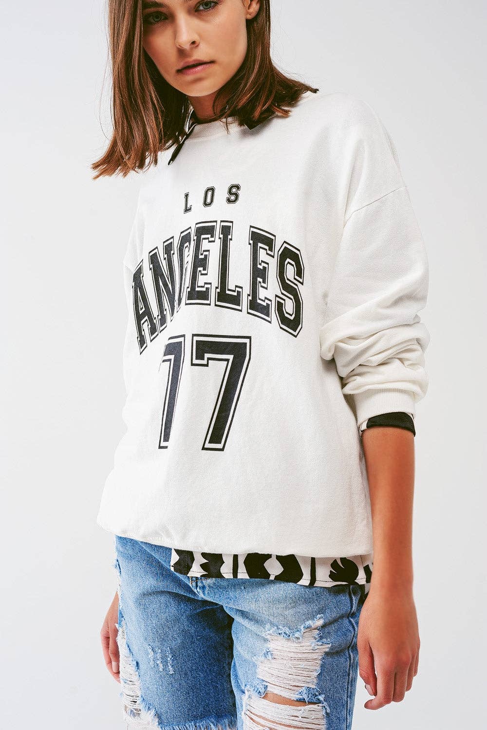 Übergroßes Sweatshirt mit Los Angeles-Text in Weiß