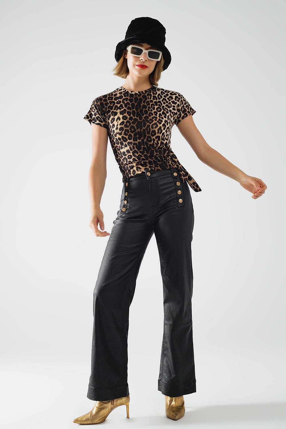 Spandex-T-Shirt mit Leopardenmuster und Schleifendetail