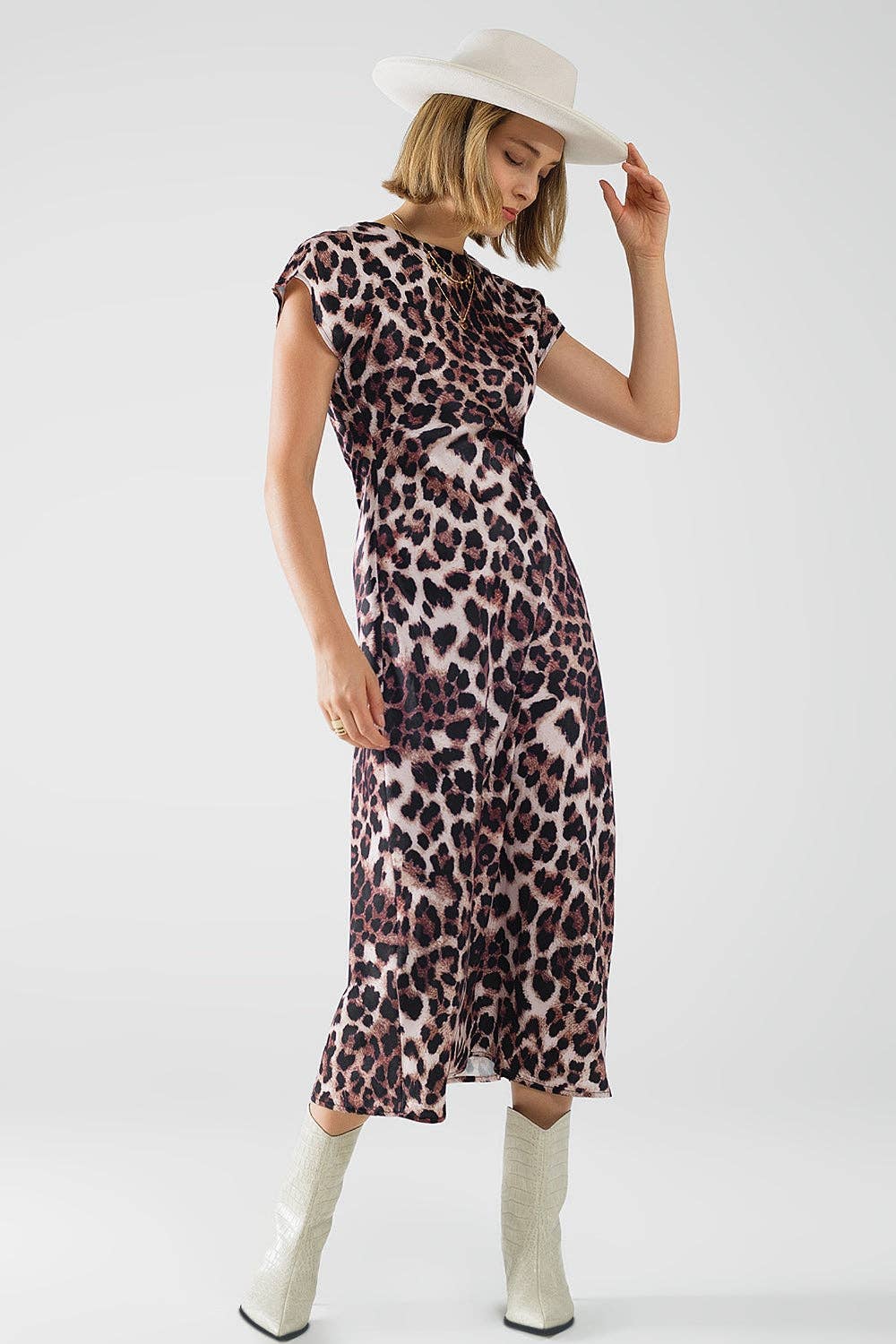 Maxikleid mit Leopardenmuster und Knotendetail an der Taille
