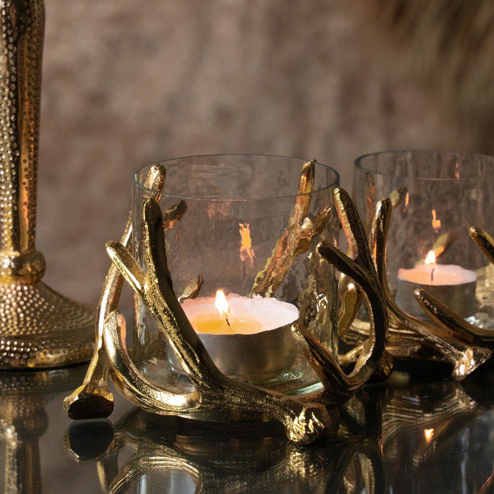 Windlicht Geweih Champagner Gold Ø 17cm