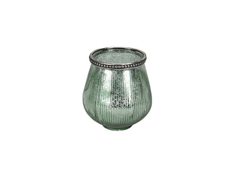 Windlicht grünes Glas silberner Rand