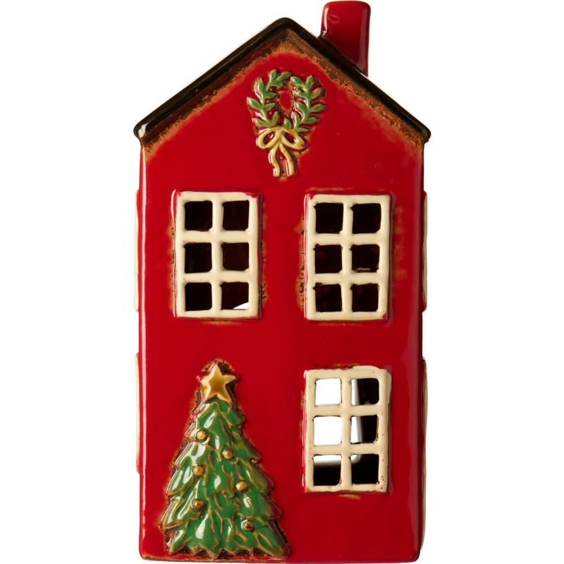 Teelicht Haus Ib Laursen mit Tannenbaum vor dem Haus