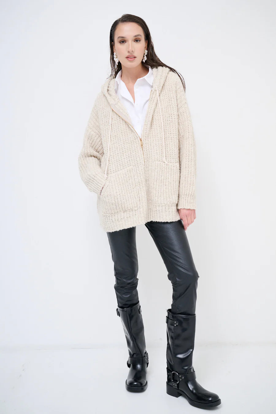lässige Strickjacke mit Kapuze
