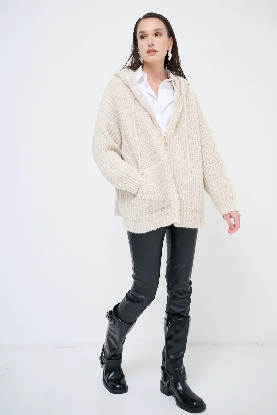 lässige Strickjacke mit Kapuze