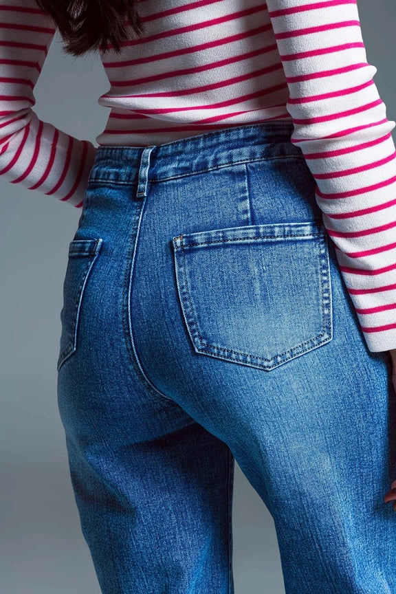 Jeans mit niedriger Taille, weitem Bein und Fronttasche im Marinestil