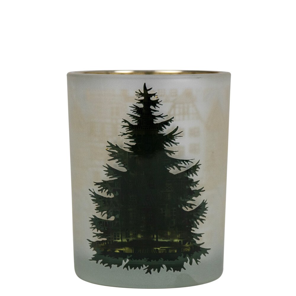 Windlicht Tannenbaum und Häuser