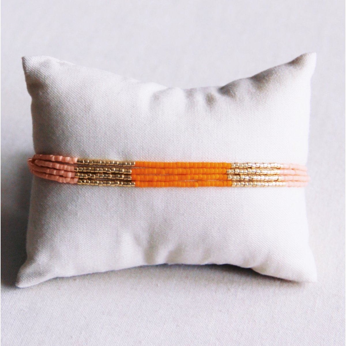 Miyuki -Armband Quadruple - Lachs/Orange/Goldplatte
