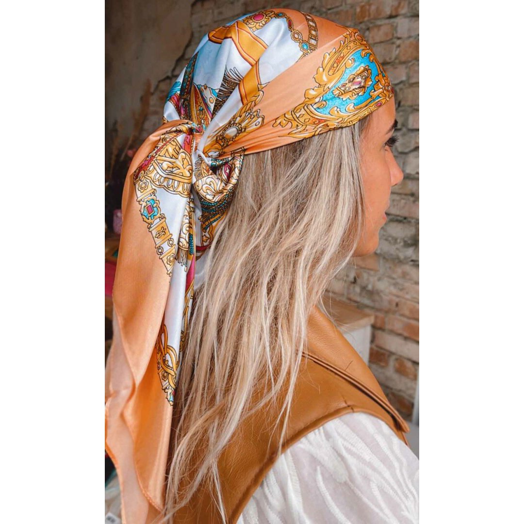 Satin Bandana Schal Pfirsich Türkis