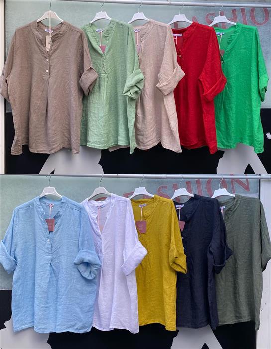 Leinen Bluse Stehkragen schlupfbluse