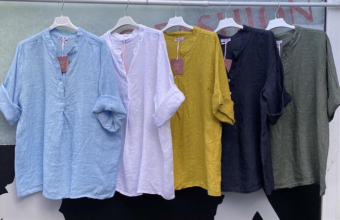 Leinen Bluse Stehkragen schlupfbluse