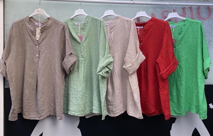 Leinen Bluse Stehkragen schlupfbluse