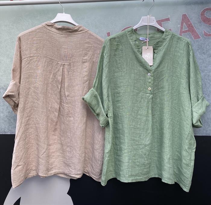 Leinen Bluse Stehkragen schlupfbluse