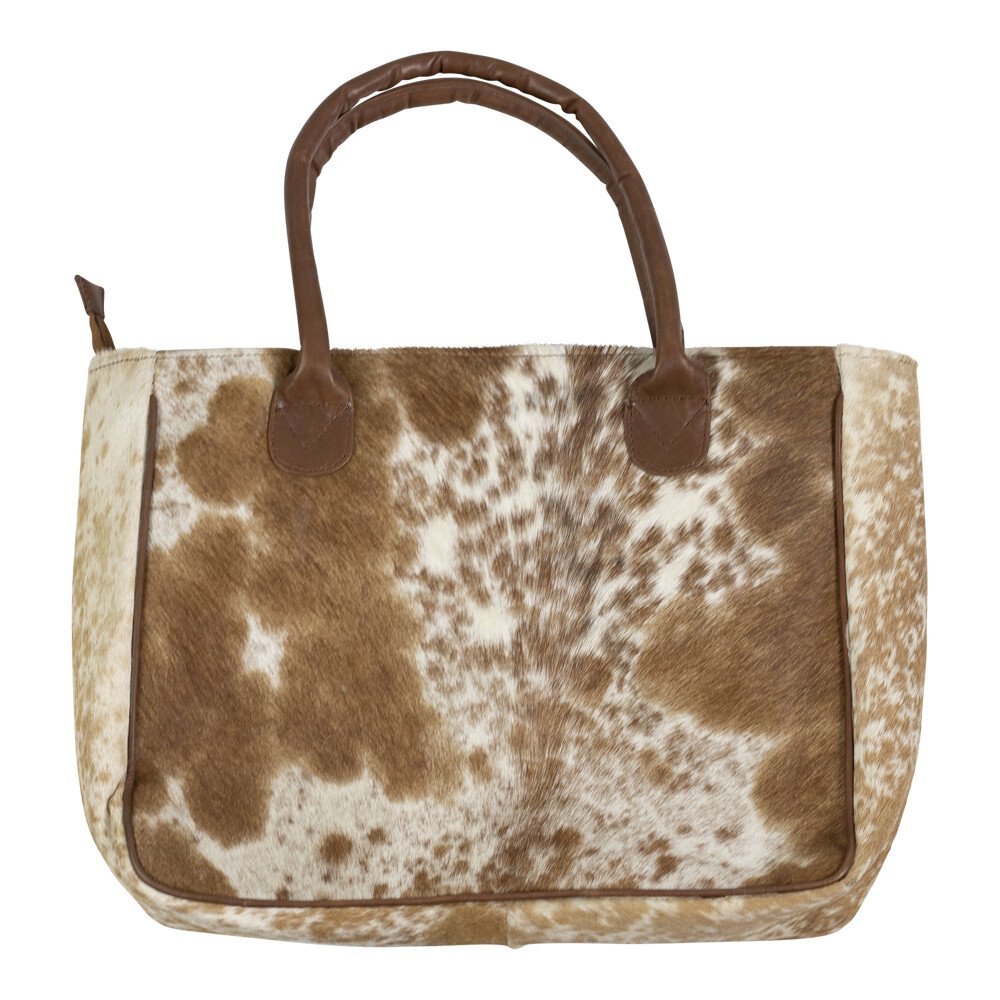 Handtasche Rindleder braun/weiß