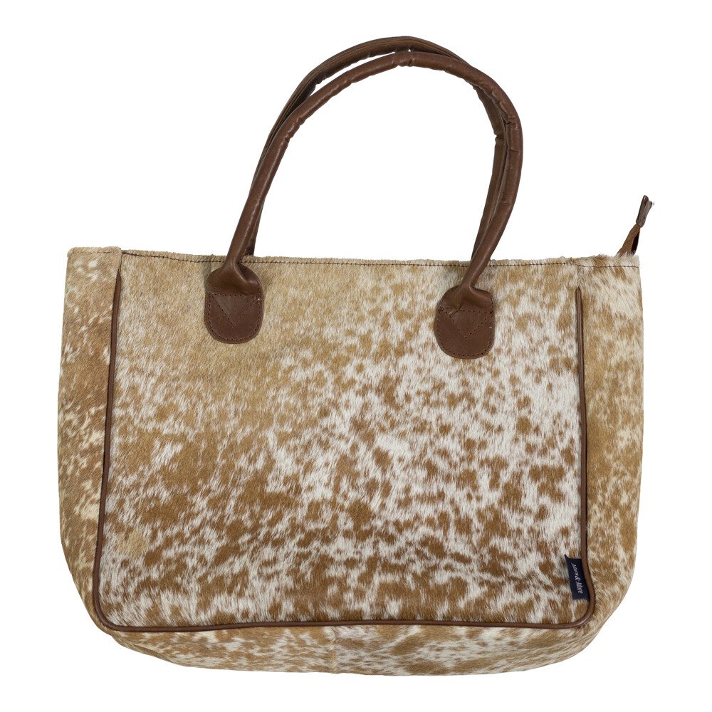 Handtasche Rindleder braun/weiß