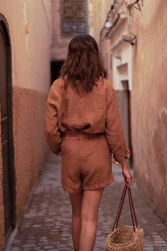 Leinen Shorts braun