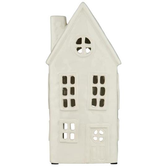 Haus f/Teelicht Stillenat rundes Giebelfenster creme