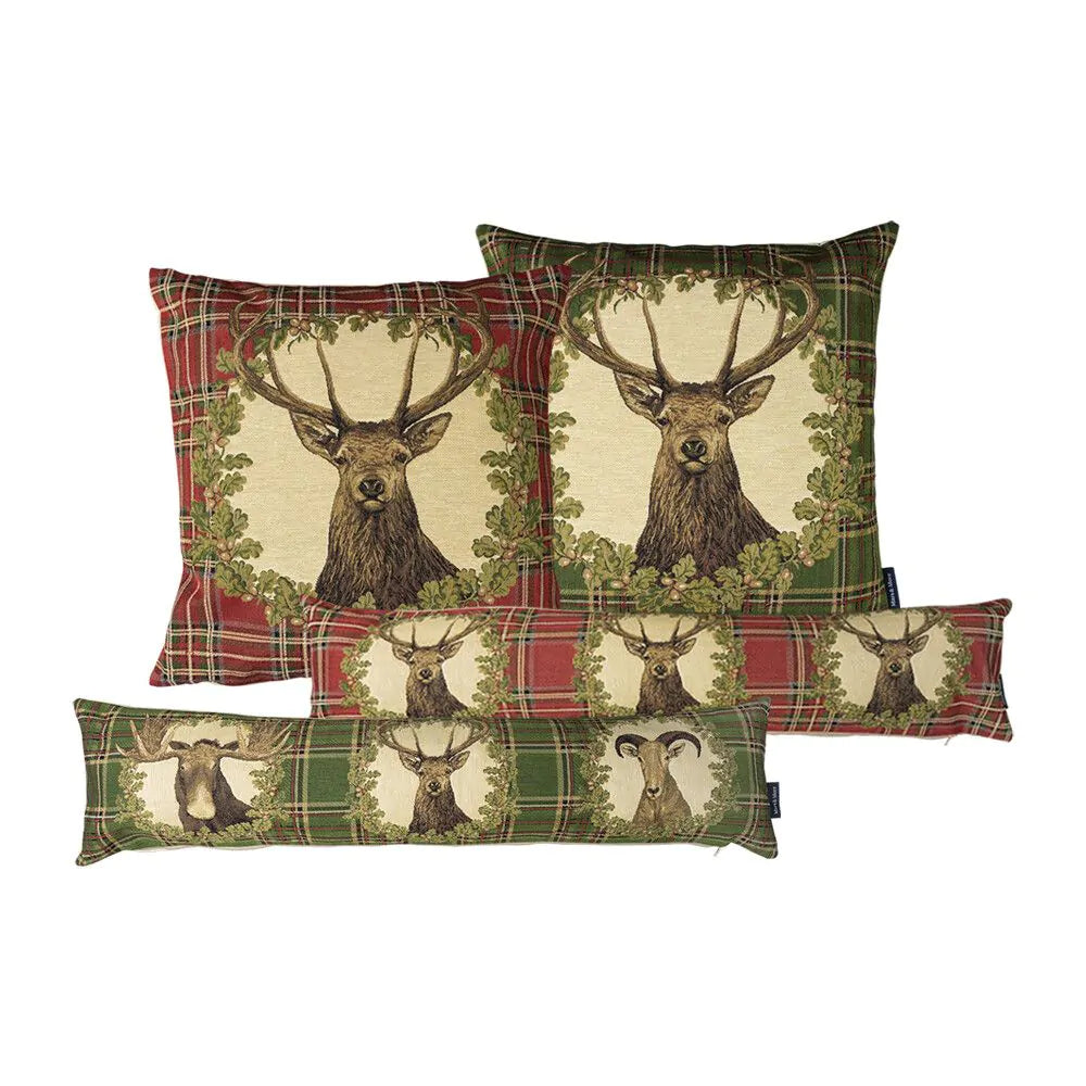 Gobelinkissen Tartan Hirsch grün 45x45cm