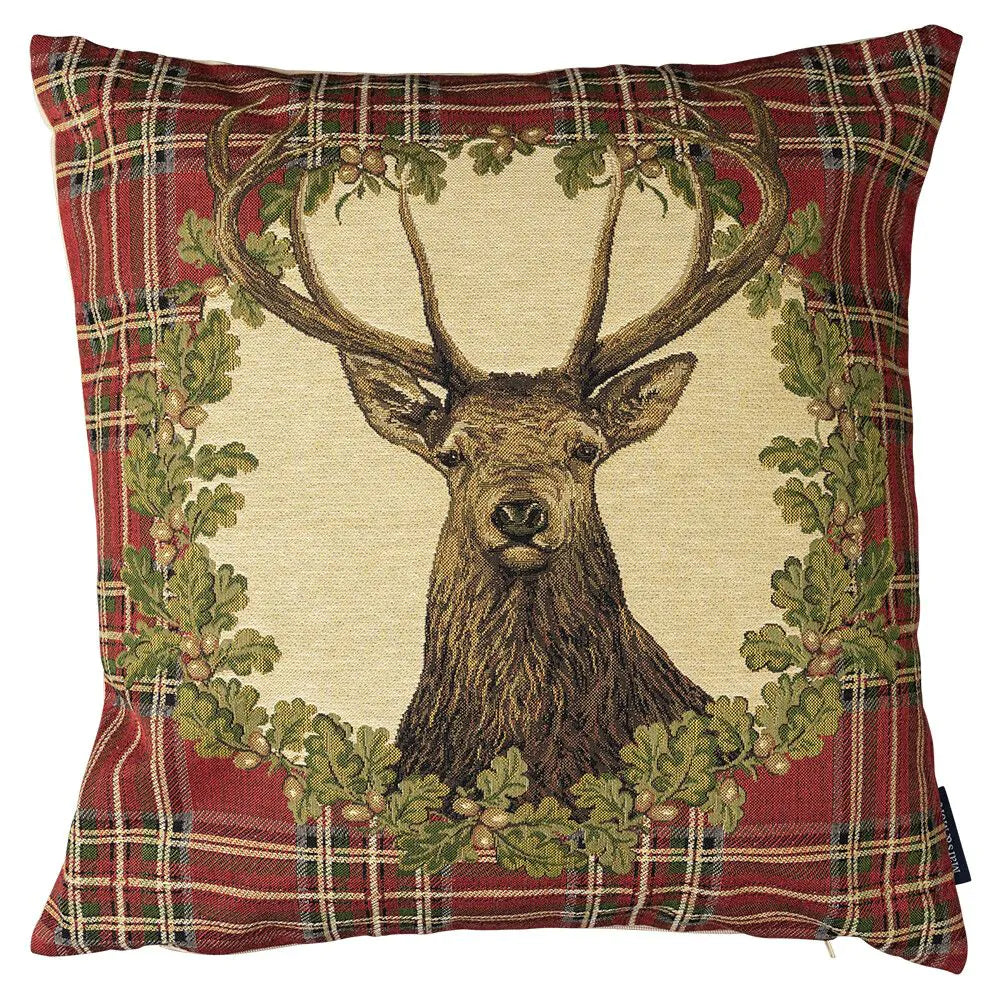 Gobelinkissen Tartan Hirsch rot 45x45cm