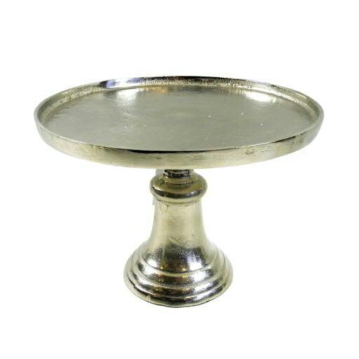 Tablett Metall D27H20cm auf Fuß vernickelt, silber