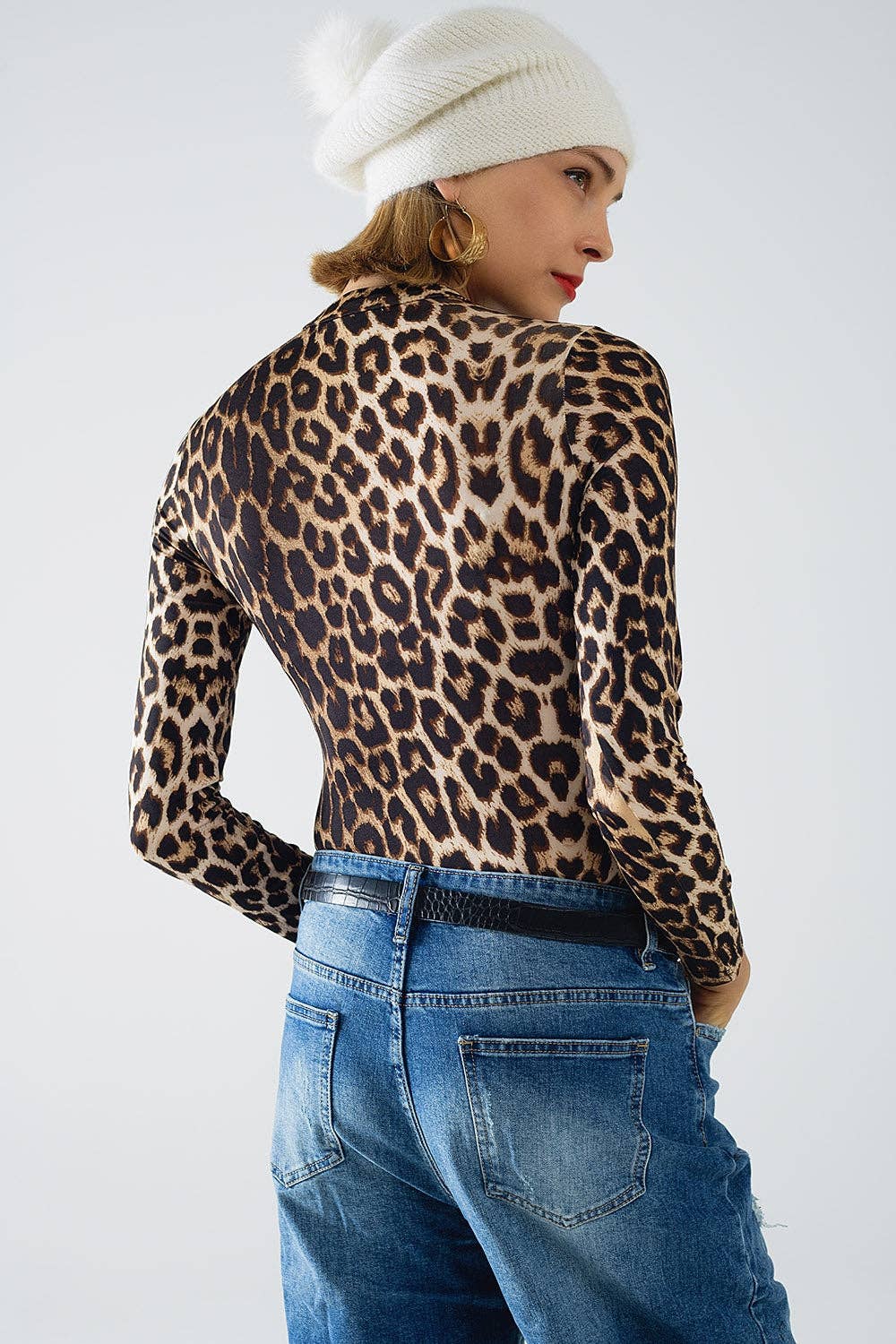 Langarmshirt / Body aus Elastan mit Leopardenmuster