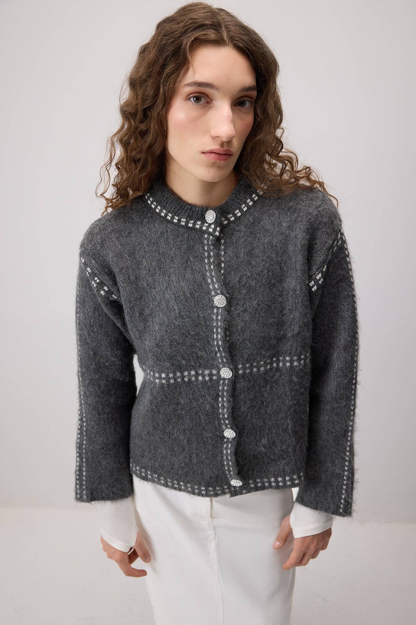 RASHED Strickjacke Cardigan mit Kontrastnähten