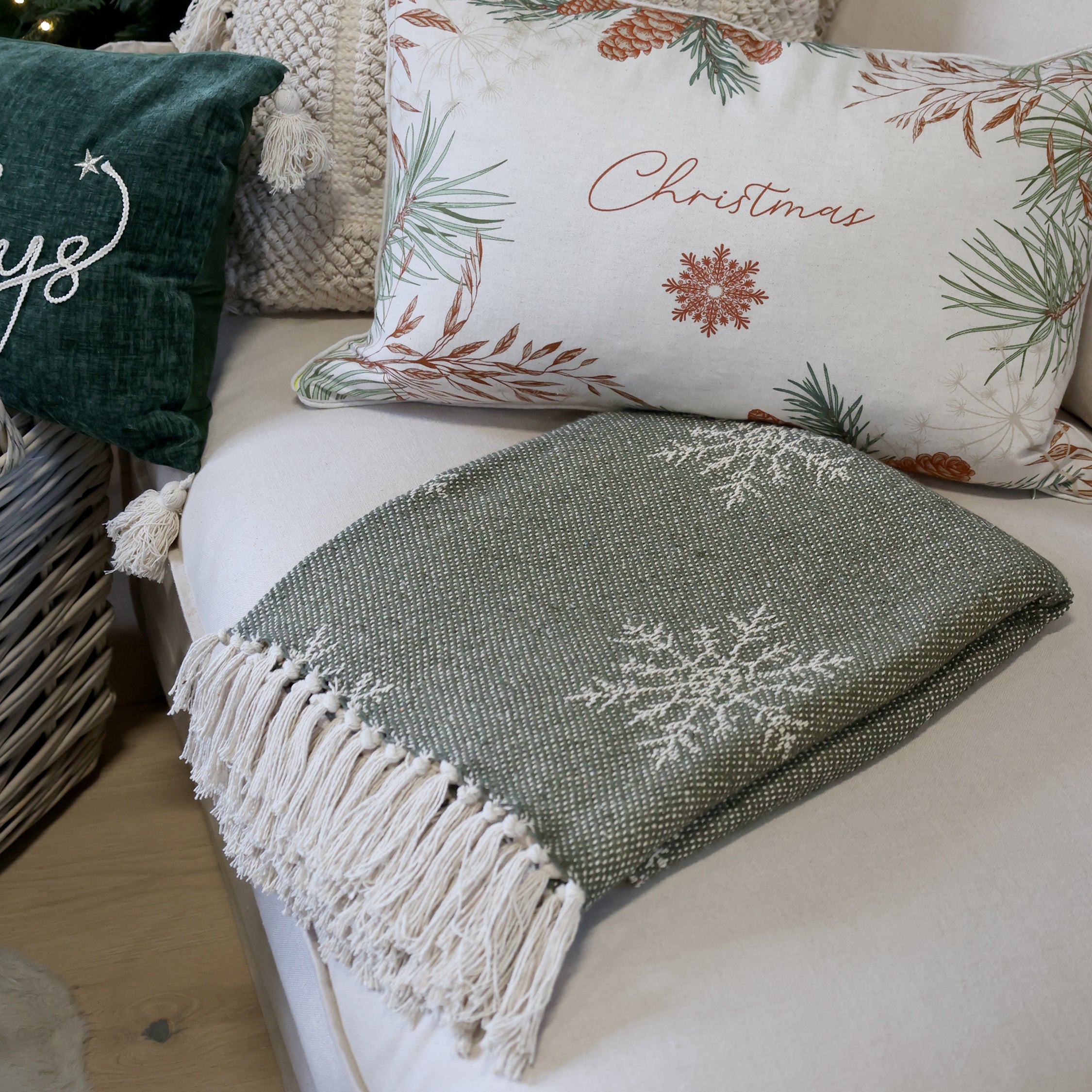 Zauberhaftes Plaid mit Eiskristallen olive