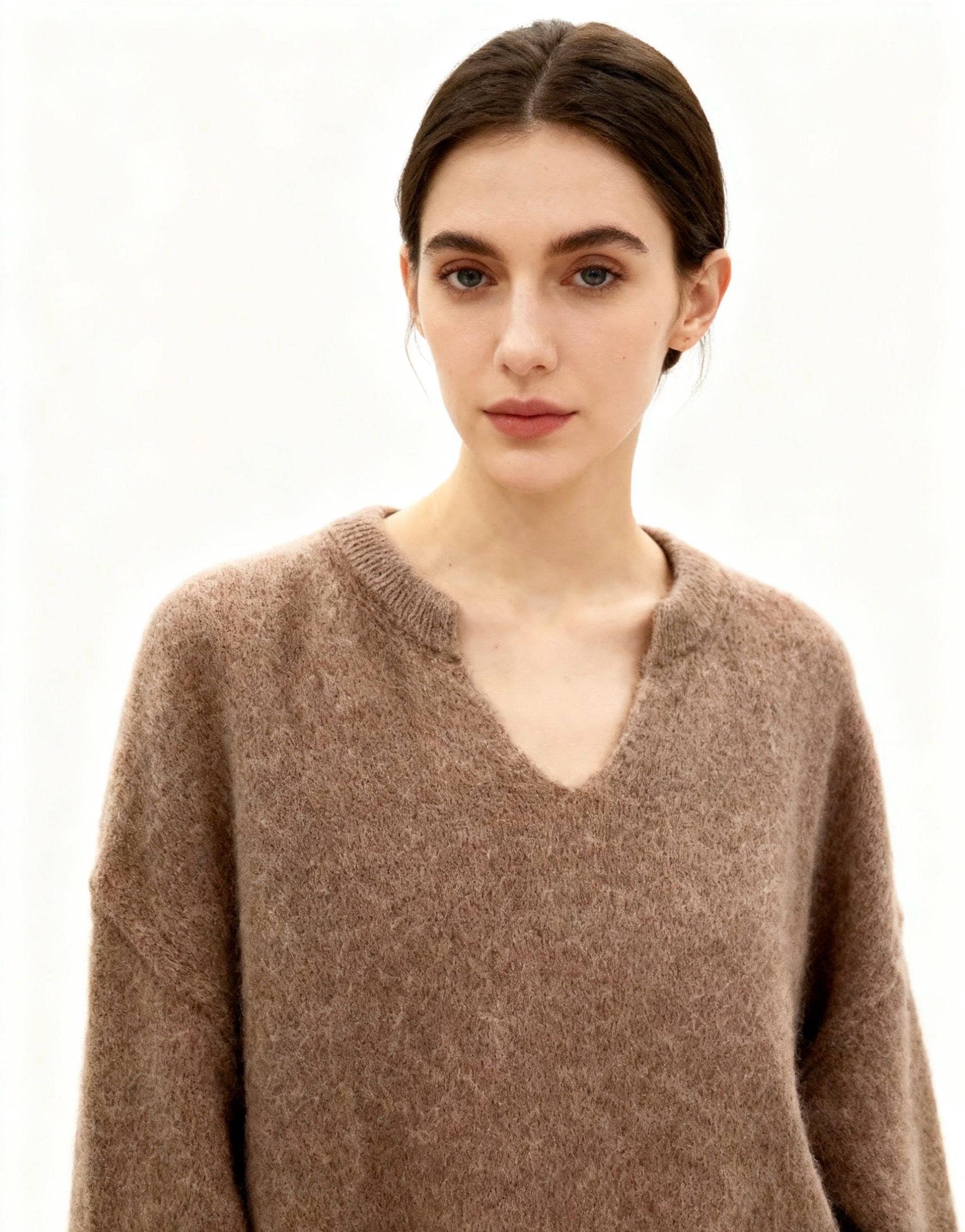 V-Ausschnitt Pullover Baby Alpaka - Taupe