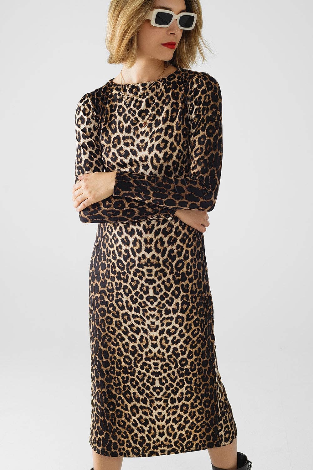 Spandexkleid mit Leopardenmuster und Faltendetail an der Taille
