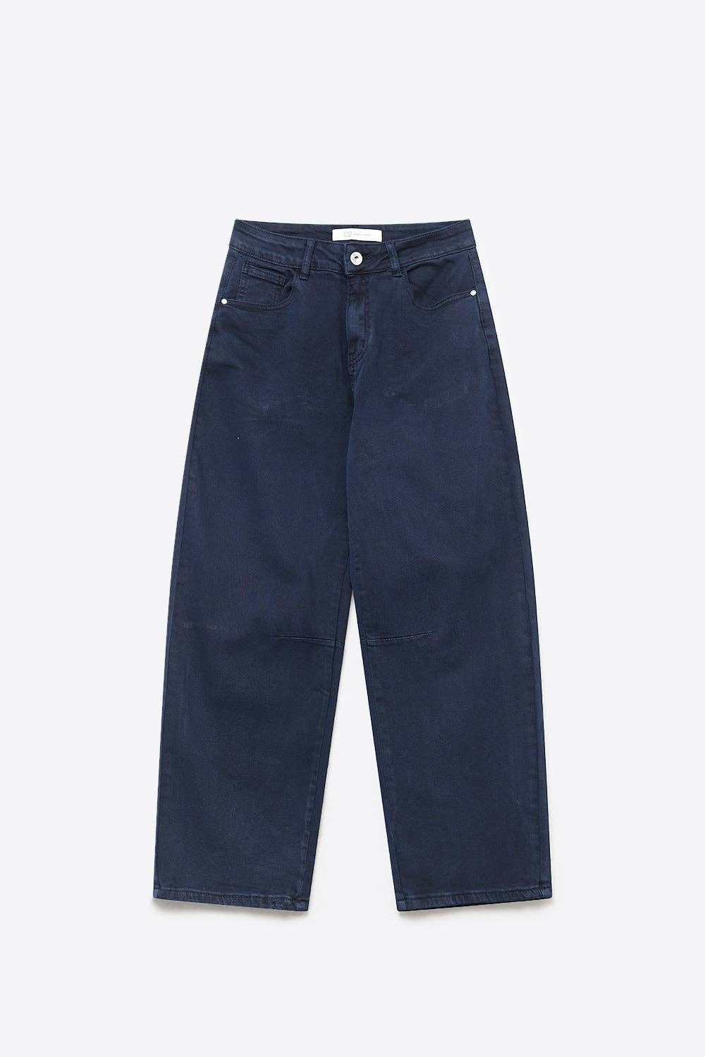 Marineblaue Jeans aus softem Stretch-Denim mit weitem Bein und Naht am Knie