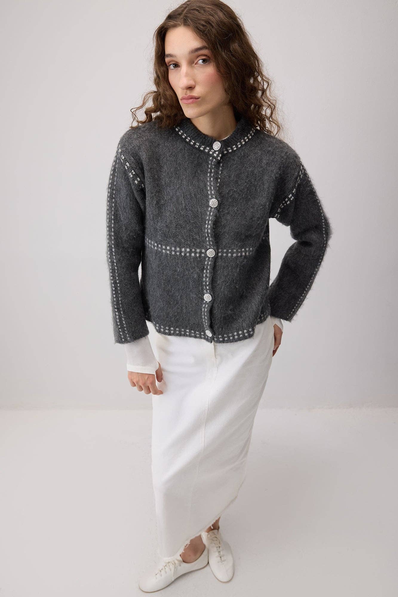 RASHED Strickjacke Cardigan mit Kontrastnähten