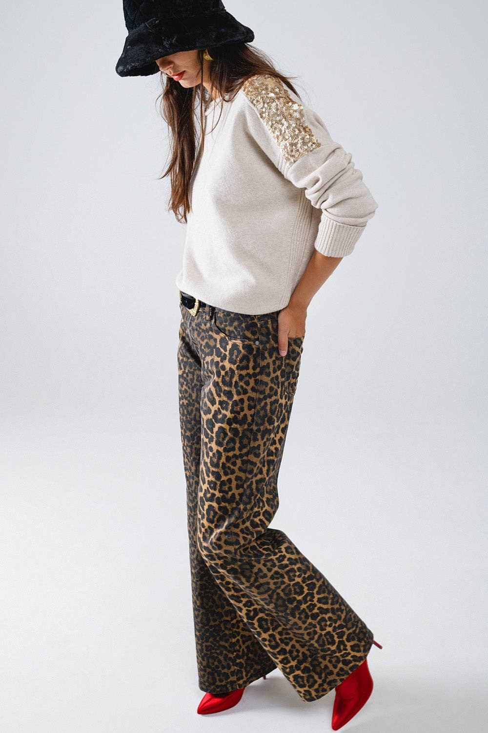 Leopardenmuster-Jeans mit geradem Bein