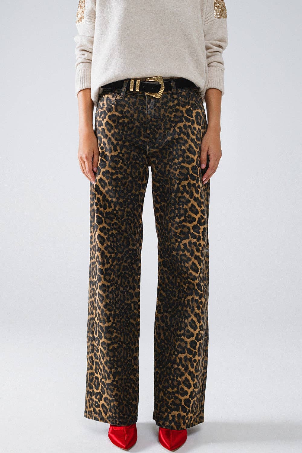 Leopardenmuster-Jeans mit geradem Bein