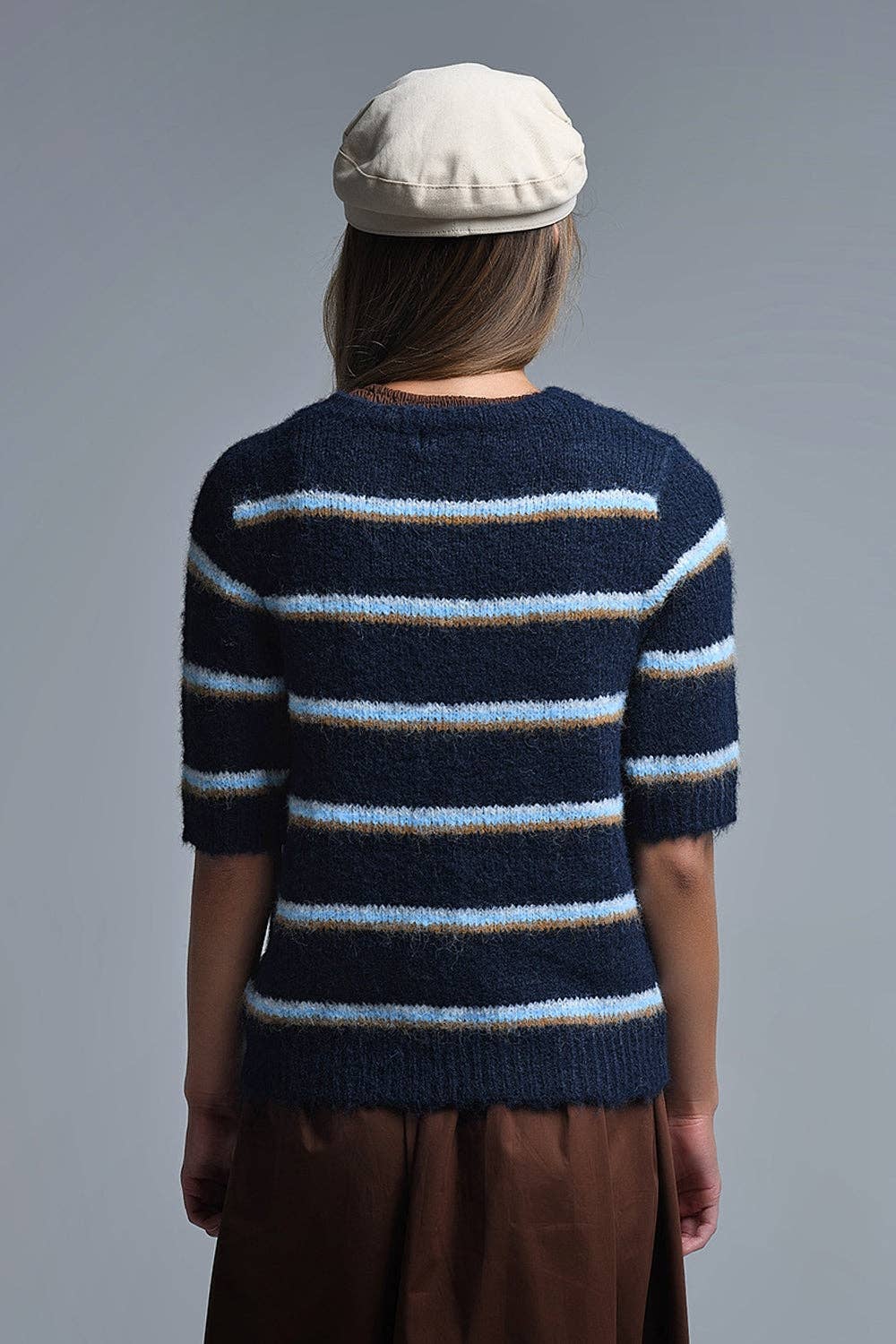 Kurzarm-Pullover mit gesticktem "Love"-Motiv in Marineblau