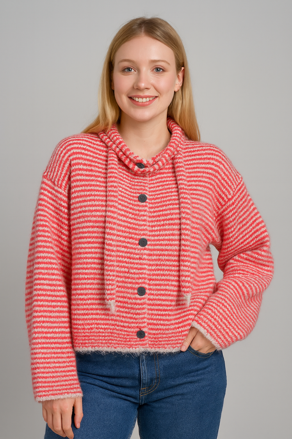 Cocoon-Cardigan mit passendem feinem Schal AP165 Rot