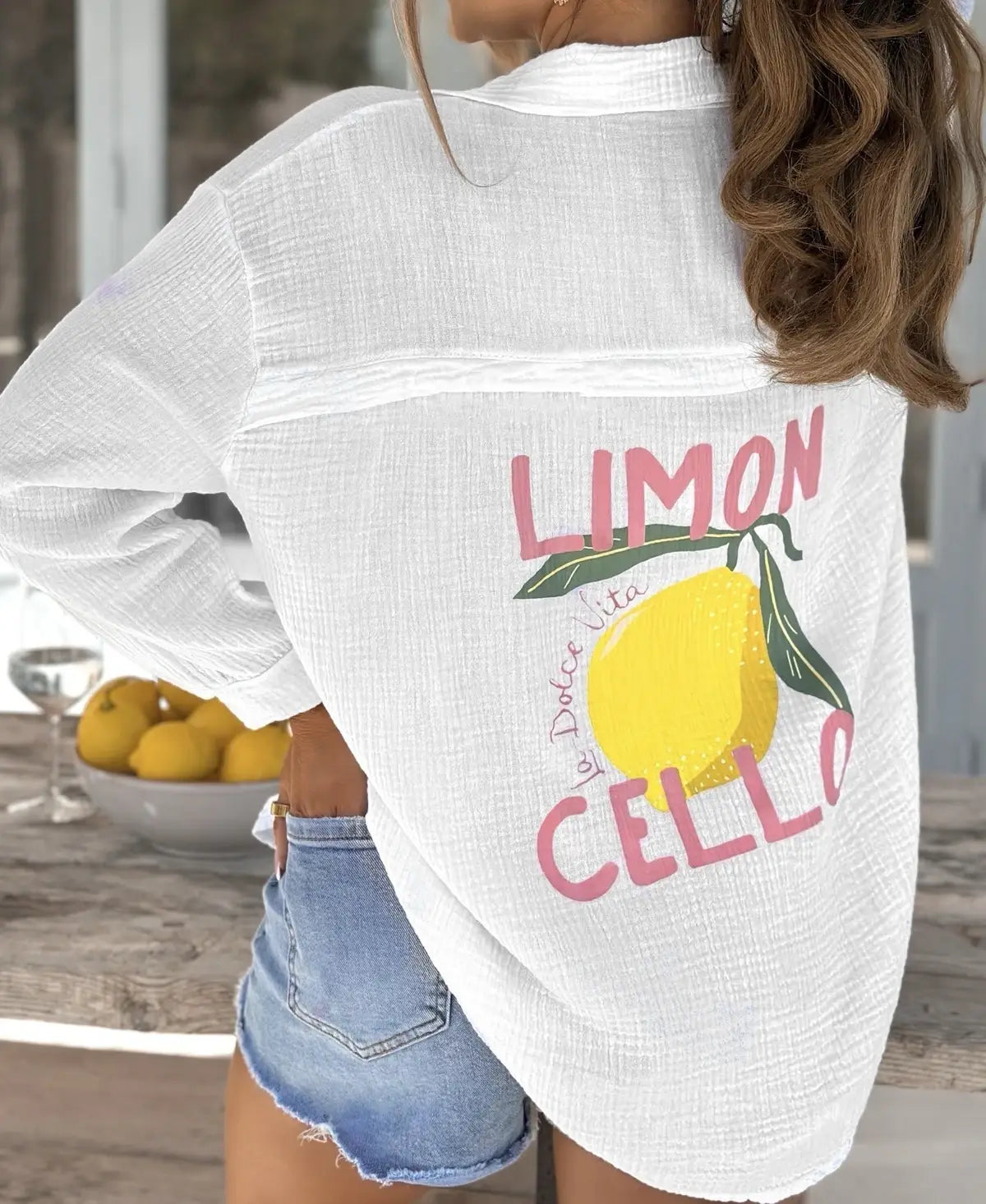 Weites Hemd aus Baumwollgaze Limon Cello