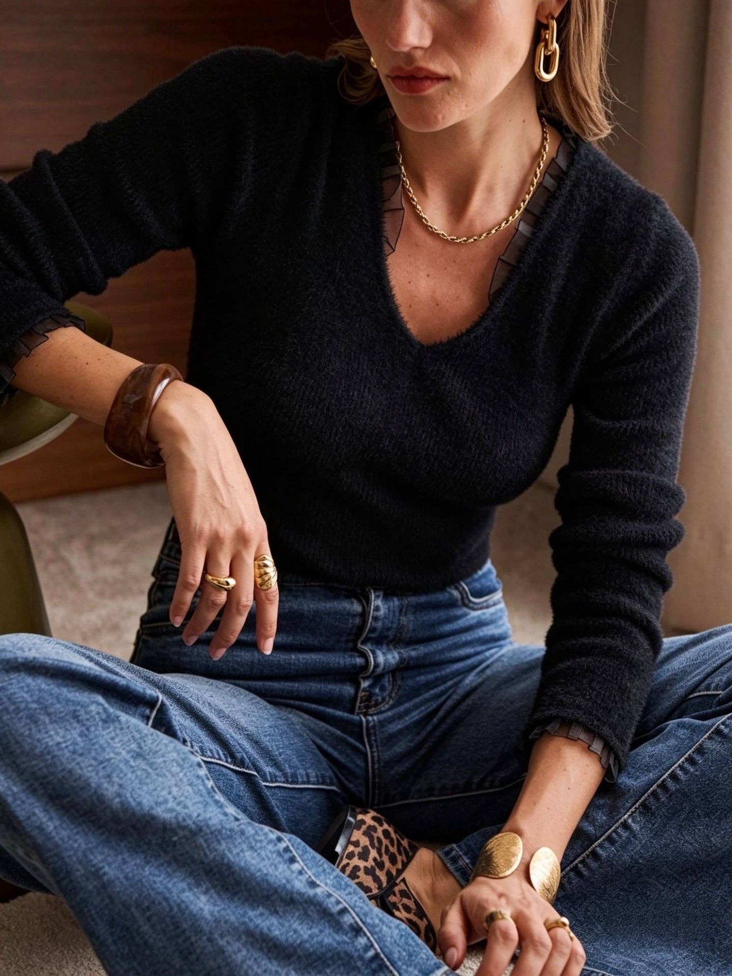 Pullover aus weichem Strick mit Rüschenkragen