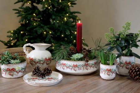 Tablett Schale mit Weihnachtskugel und Schleifen