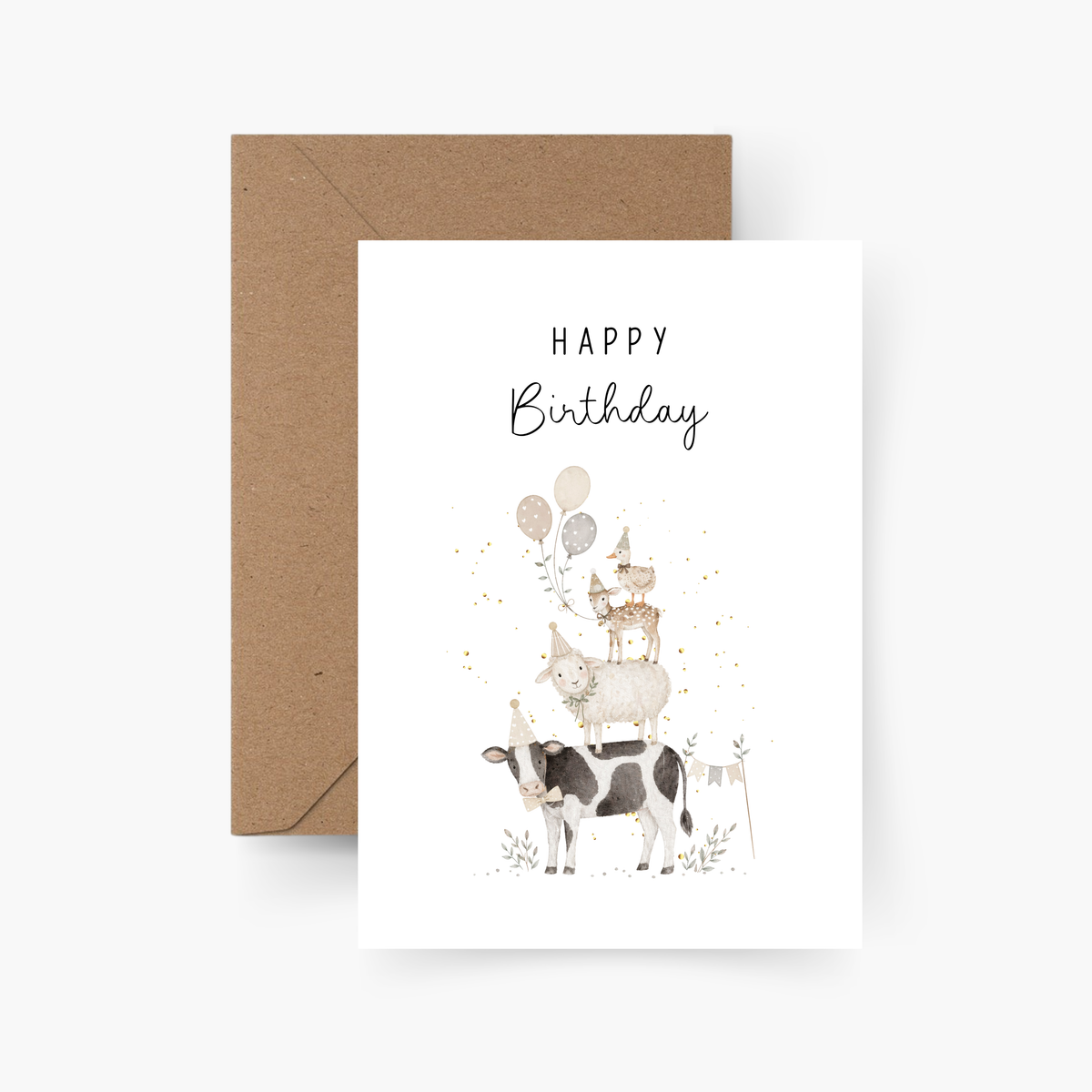Geburtstagskarte Tiere mit Partyhut | Postkarte A6