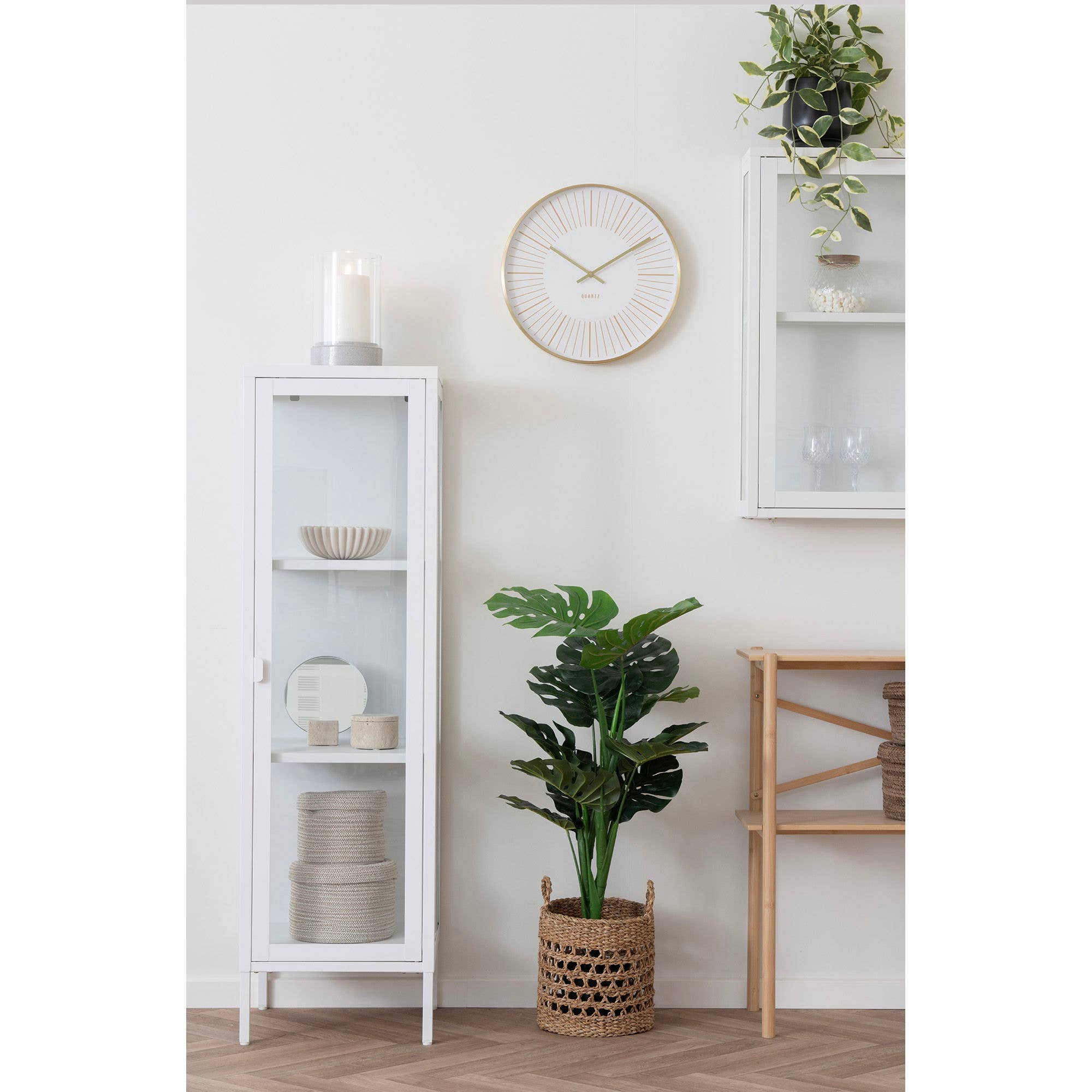 House Nordic Windlicht aus Keramik und Glas, grau, 16 x 25,5 cm