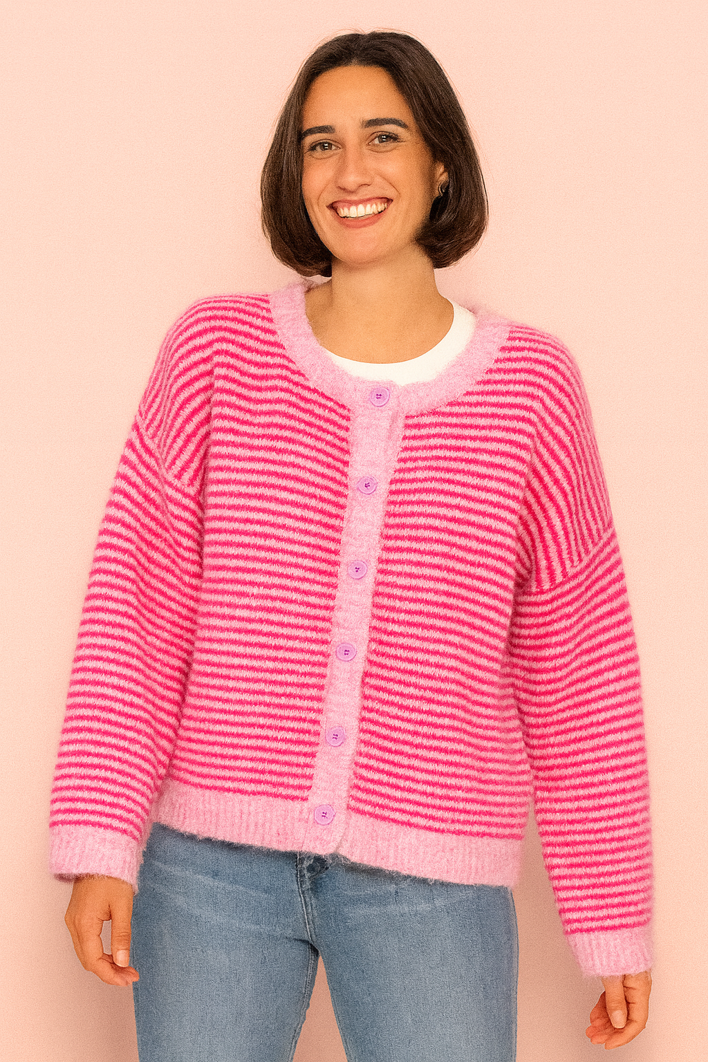 Damen Oversize Strickjacke mit Streifen – Weich, warm und trendig