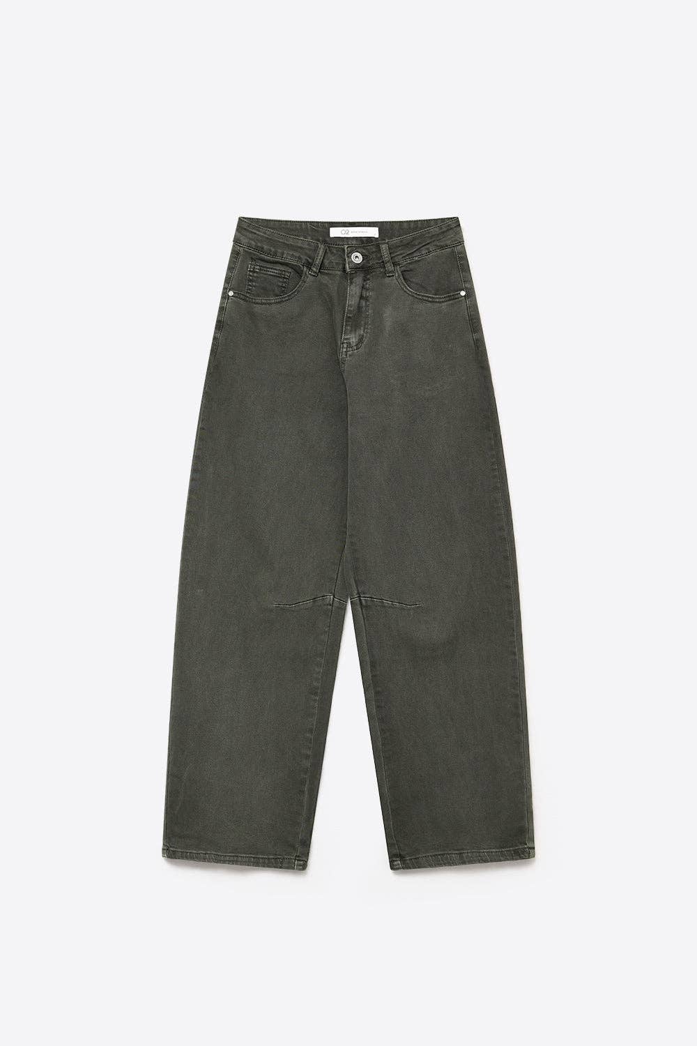 Khaki Vintage-Waschung Denim Wide-Leg-Jeans mit Naht am Knie