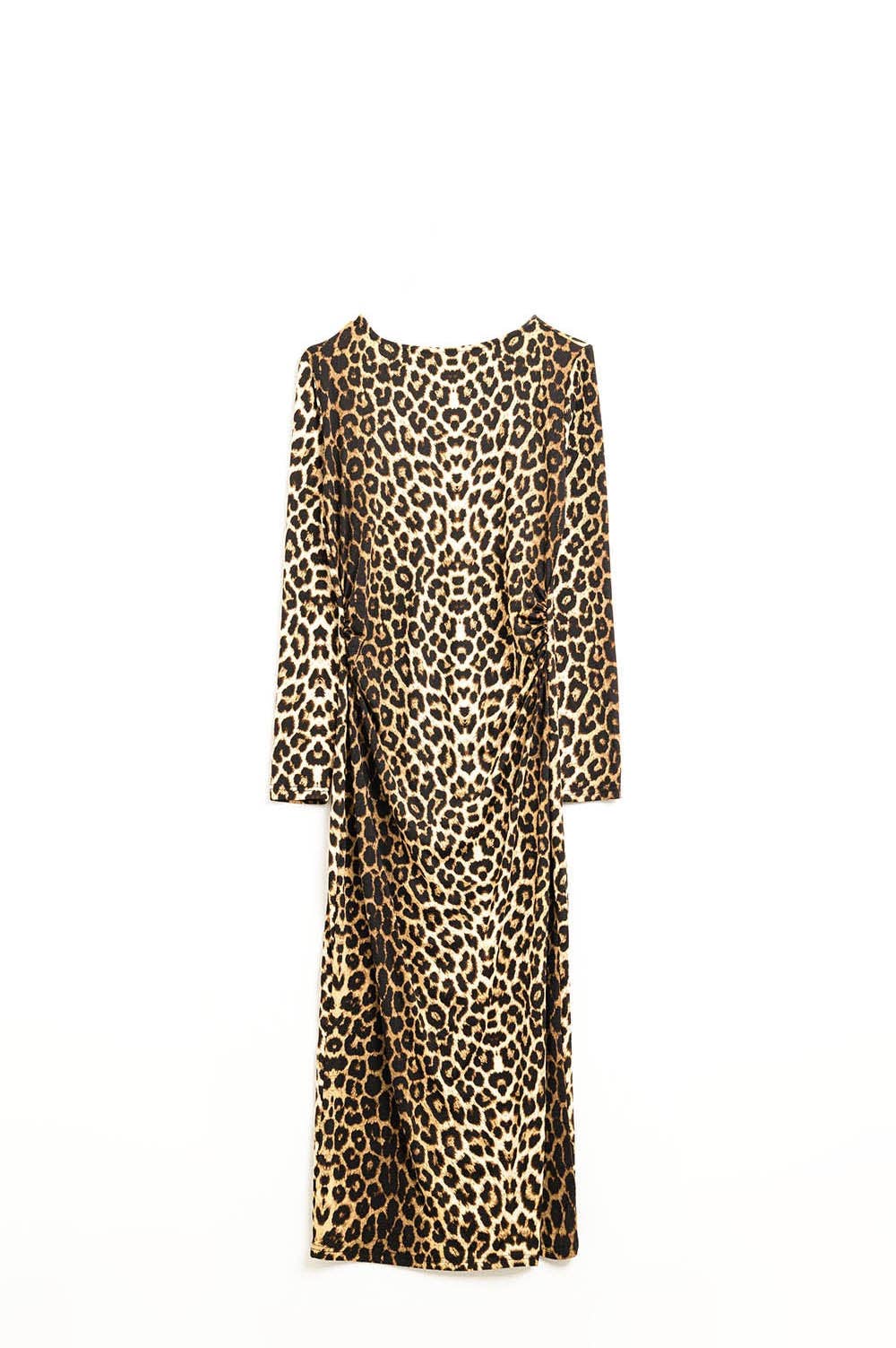 Spandexkleid mit Leopardenmuster und Faltendetail an der Taille