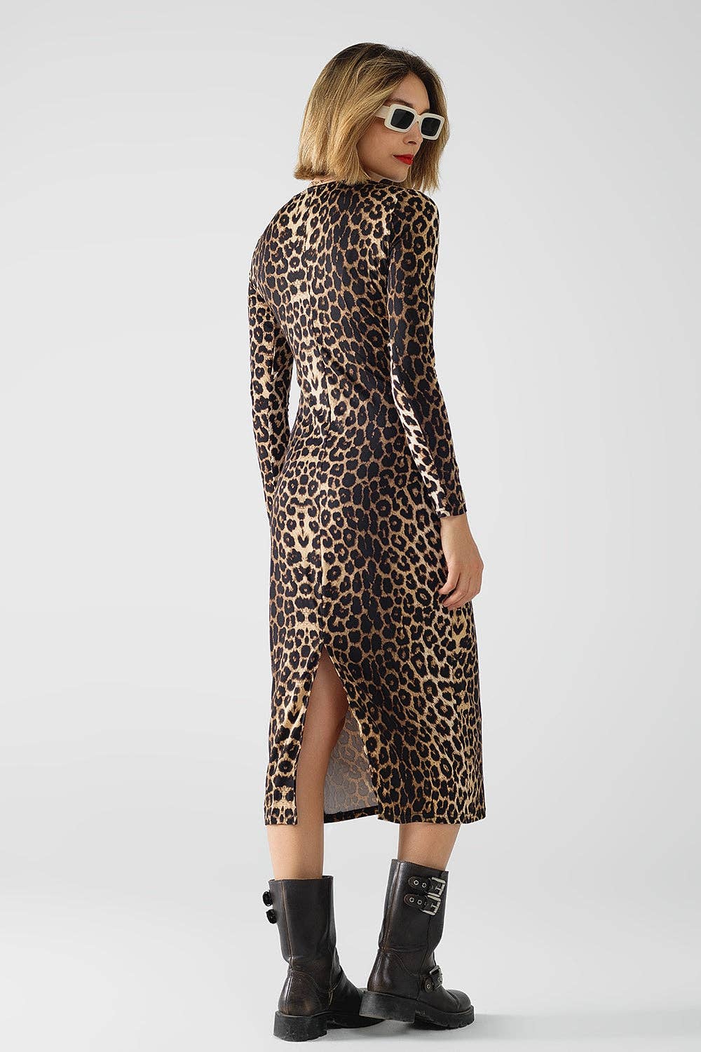 Spandexkleid mit Leopardenmuster und Faltendetail an der Taille