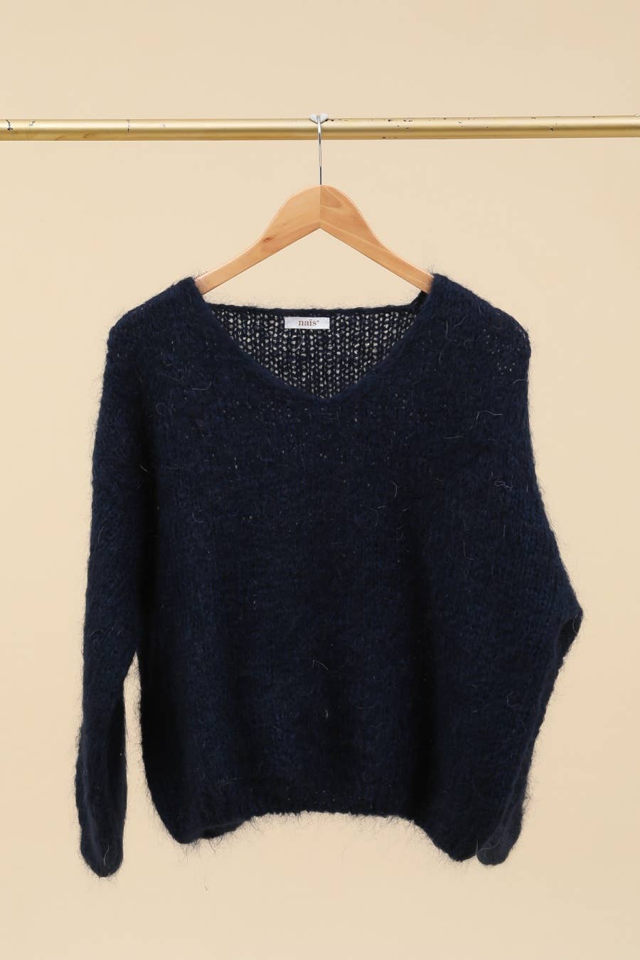 PULLOVER MIT V-AUSSCHNITT AUS 55% MOHAIR Marineblau