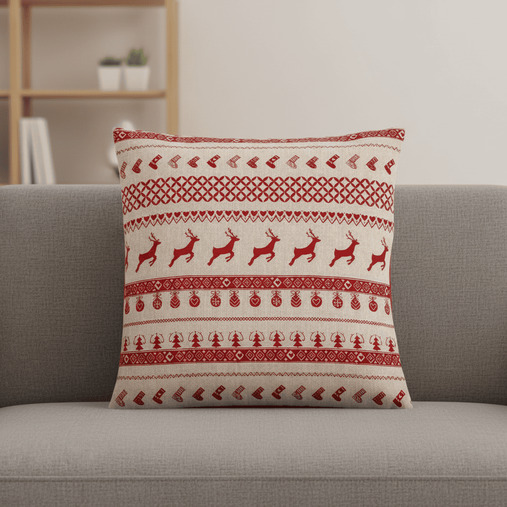 Kissenbezug rot beige 40x40 cm Hirsch