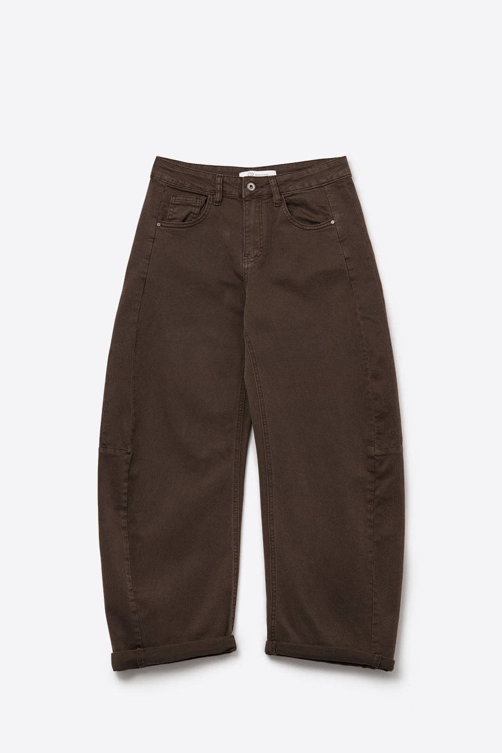 Hose mit Relaxed Fit, geradem Schnitt und Barrel-Bein in Schokoladenfarbe
