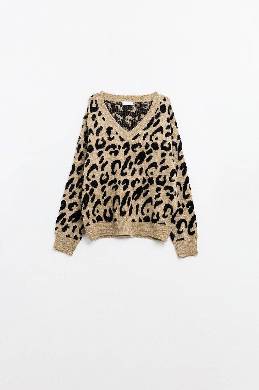 Weicher Strickpullover mit V-Ausschnitt und Leopardenmuster